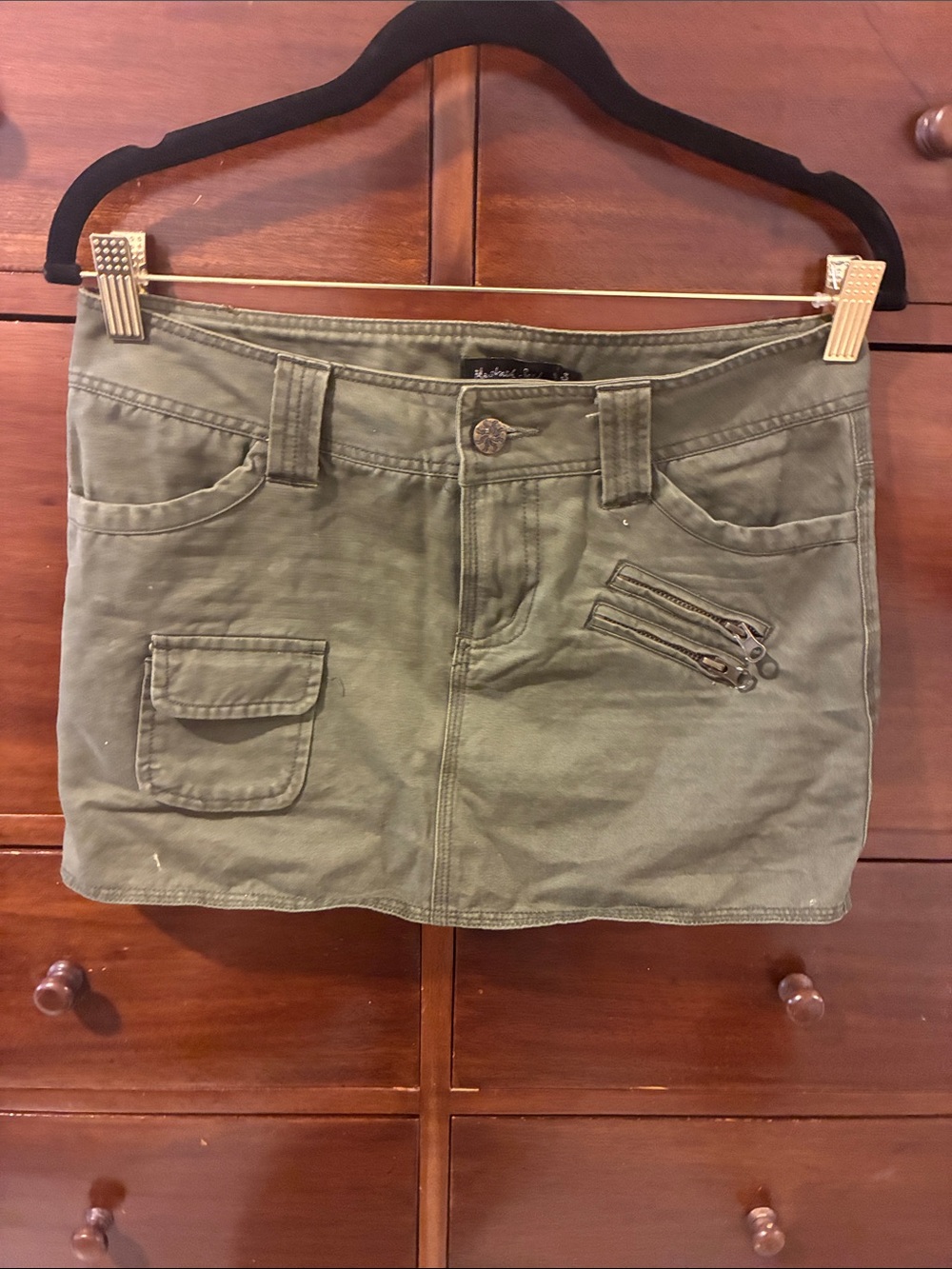 Mustard Seed Olive Green Cargo-Style Mini Skirt